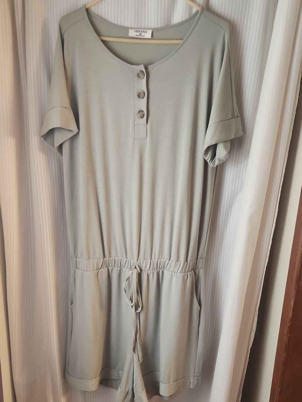 Zenana Outfitters Sage Green Henley Top with Button Detail